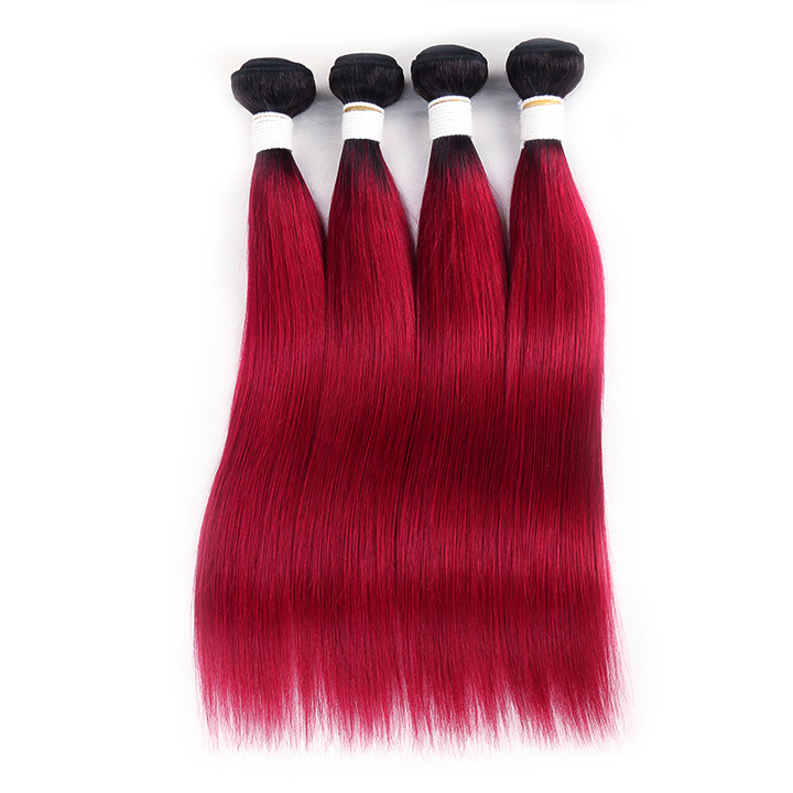 1B/BURG Ombre Straight Hair 4 Bundles With 13x4 Lace Frontal Pre Colored Ear To Ear