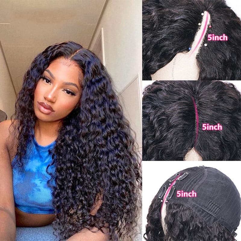 New V Part Water Wave Upgrade No Lace Out Brazilian Remy Human Hair Wigs For Women