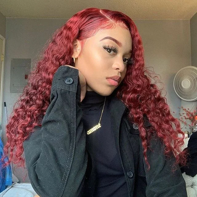 #Burg Deep Wave 4x4/5x5/13x4 Lace Closure/Frontal 150%/180% Density Wigs For Women