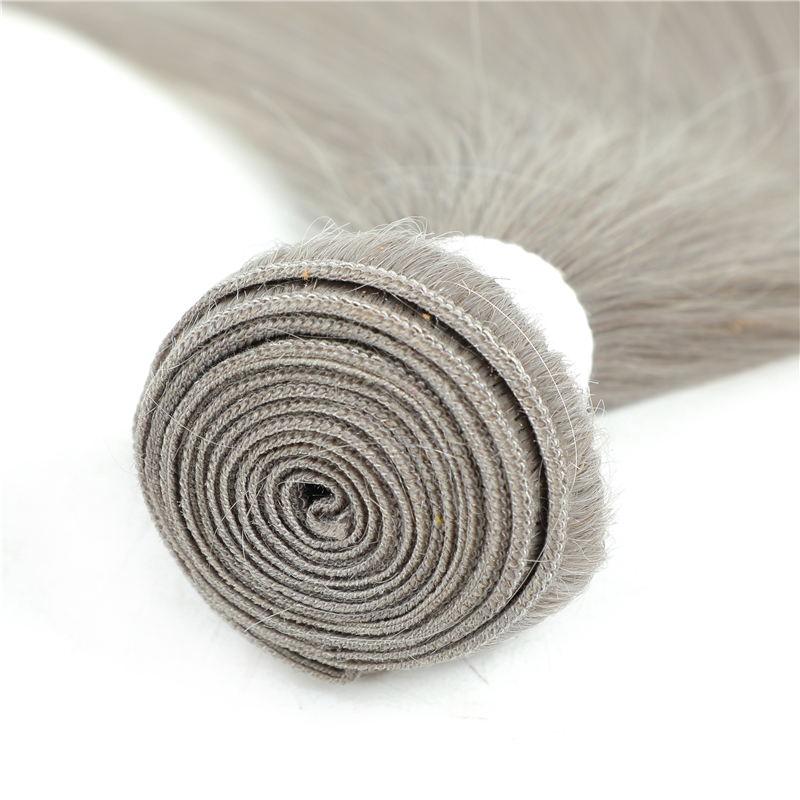 Grey Silver Straight Hair 4 Bundles with 4x4 Closure Preplucked Transparent Lace 100% Human Hair Extensions