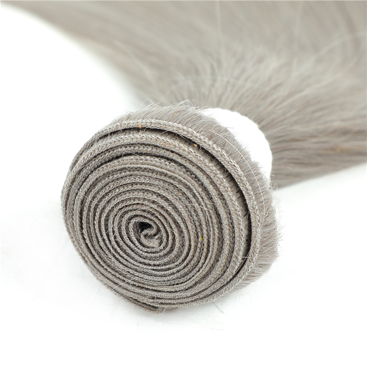 Grey Silver Straight Hair 4 Bundles with 4x4 Closure Preplucked Transparent Lace 100% Human Hair Extensions