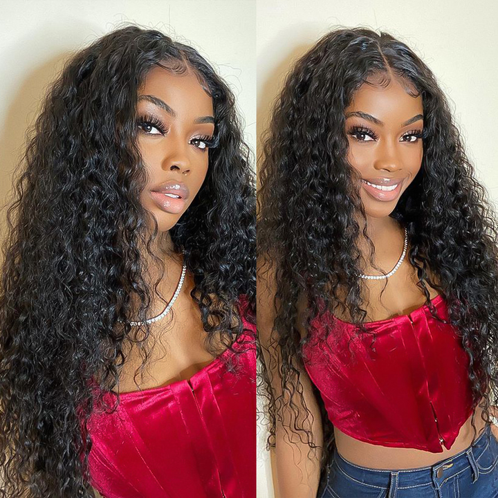 Deep Wave 100% Human Hair 4 Bundles With Frontal Brazilian Hair Weave 13x4 Transparent Lace