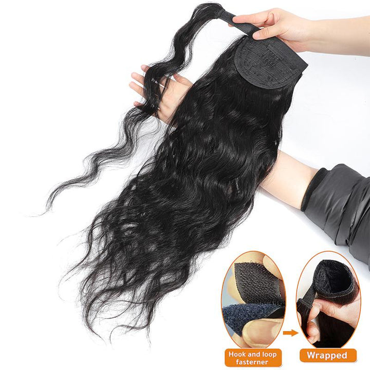 Ship In 24Hours-Lumiere Body Wave Wrap Around Ponytail Human Hair Extension Natural Black