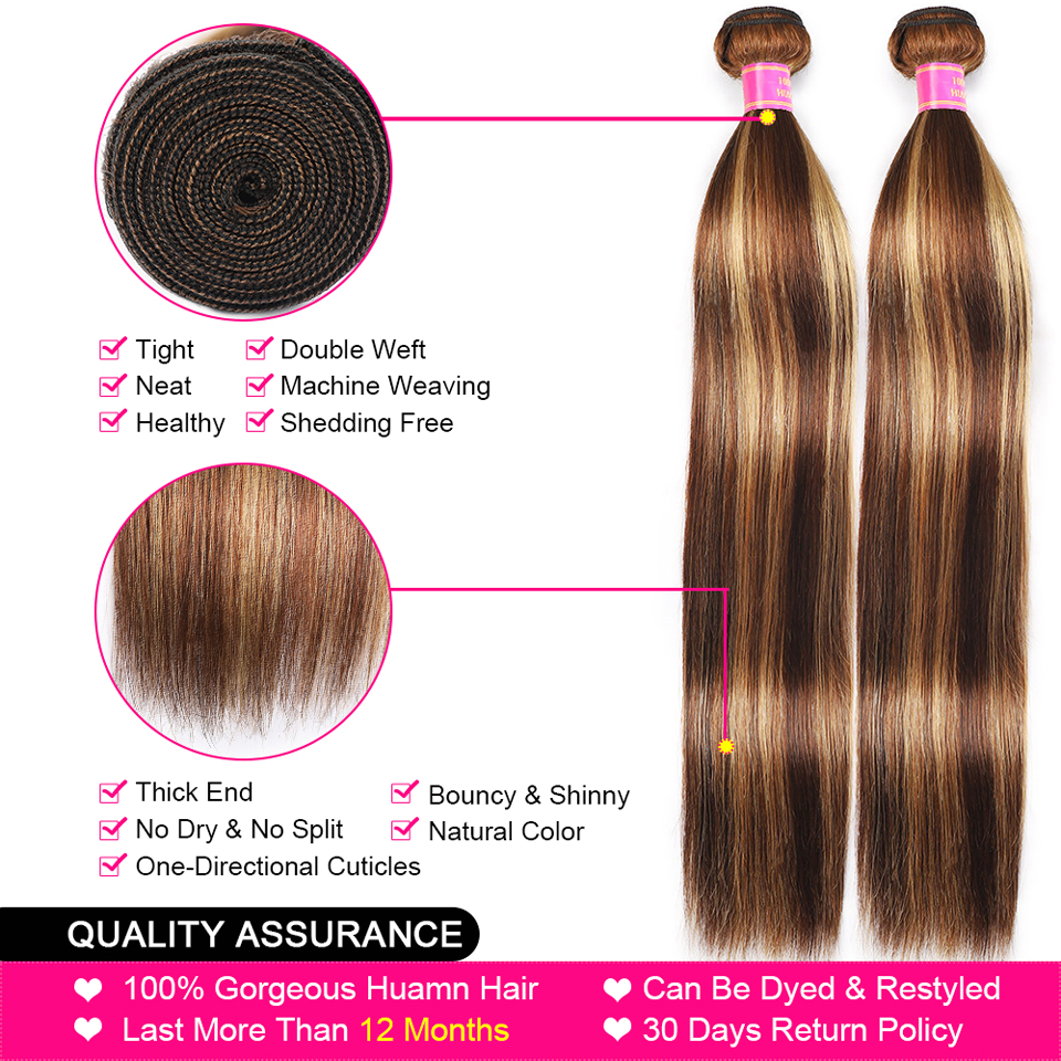 lumiere highlight #4/27 4 Bundles Straight Virgin Human Hair Extension(No Code Need)