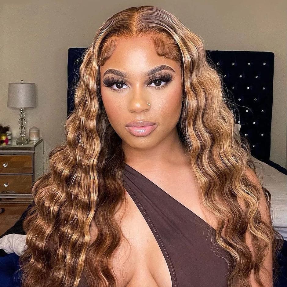 Highlight Human Hair Lace Front Wigs loose Deep Wave 4/27 Ombre Colored Wigs For Women