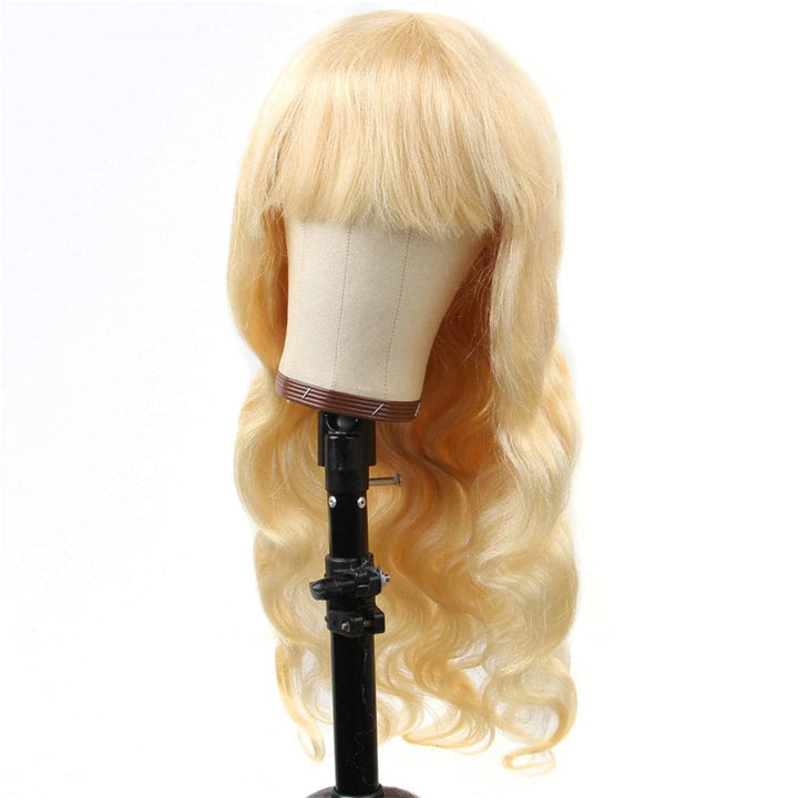 613 Blonde Body Wave Full Machine Made None Lace Front Wigs With Bangs For Women 12-24 Inches