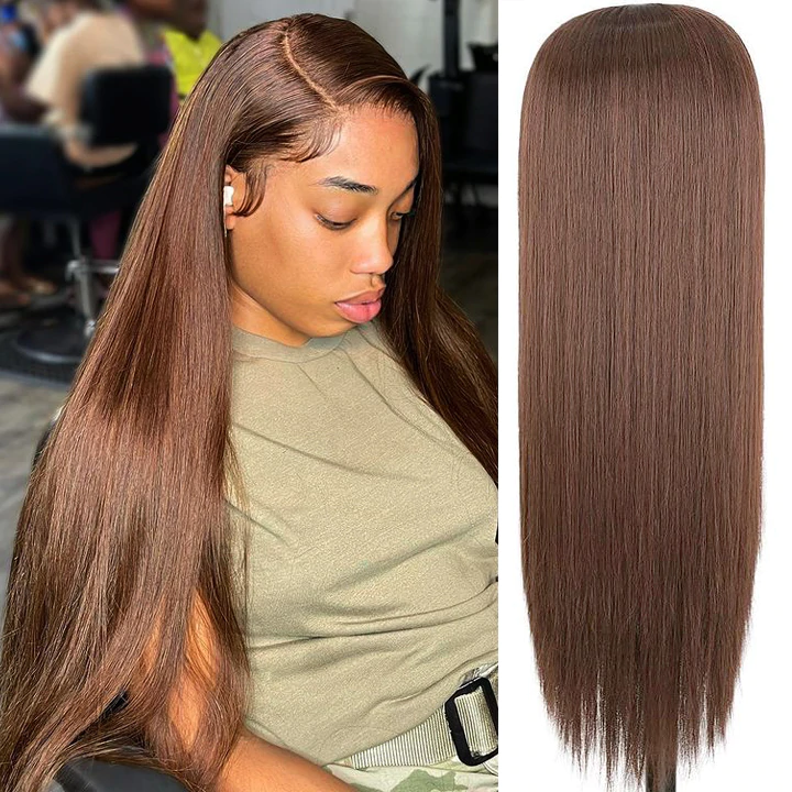 Hot Chestnut Brown 4x4/13x4 Lace Front Straight Human Hair Wigs Pre Colored Brazilian Hair Wig