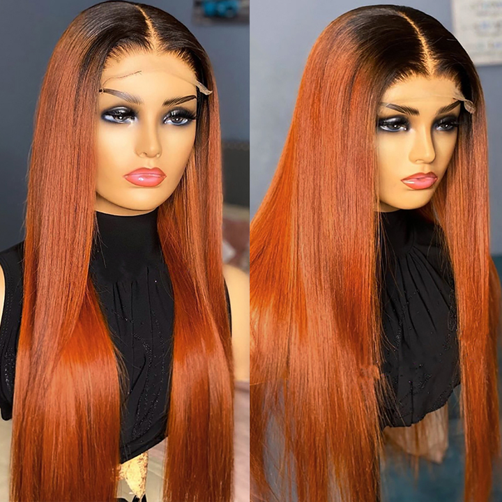 Lumiere 1B/350 Ombre Straight 4x4/5x5/13x4 Lace Closure/Frontal 150%/180% Density Wigs For Women Pre Plucked