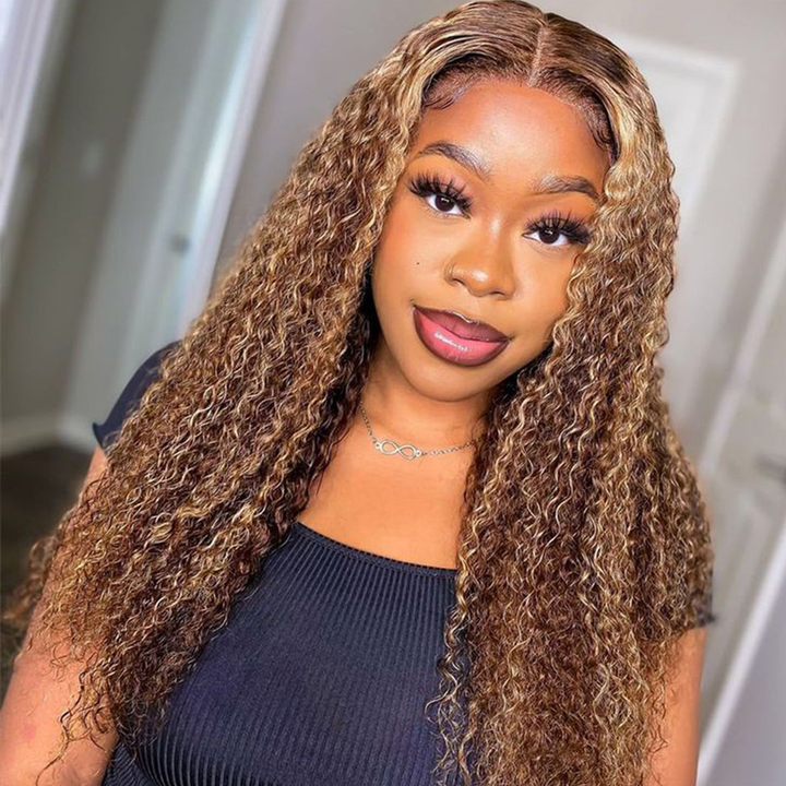 P4/27 Highlight Wig Human Hair Ombre Lace Front Wig Curly Human Hair Wigs Honey Blonde Colored HD Kinky Curly Frontal Wigs
