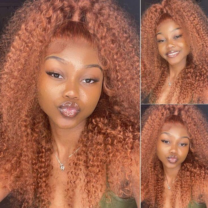 #350 Ginger Color Kinky Curly HD Frontal/closure Lace Front Wig for Women