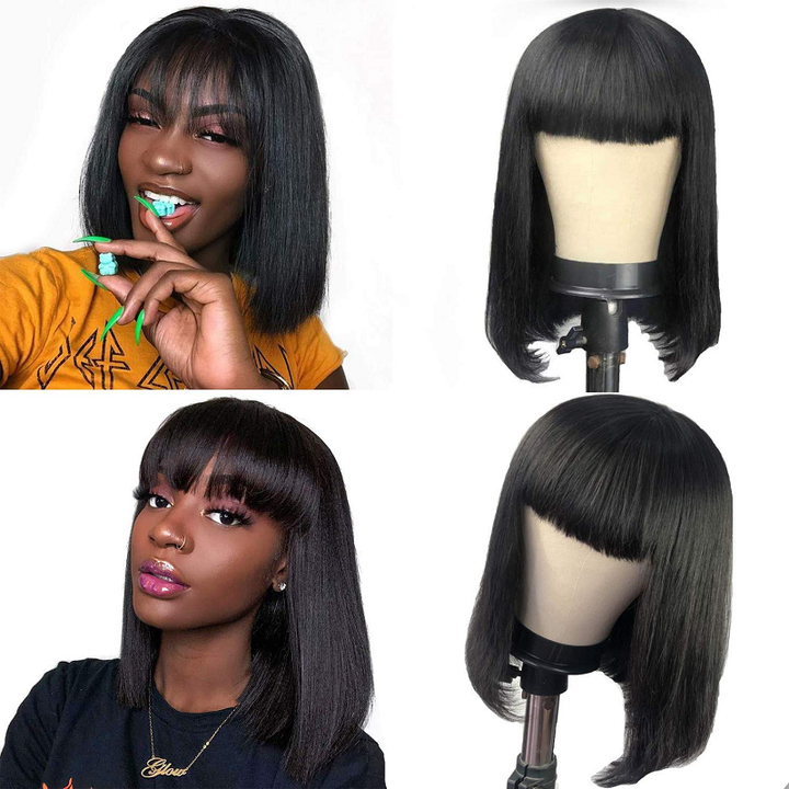 Straight Bob Full Machine Made Wigs None Lace For Women 8-16 Inches Virgin Human Hair Wig