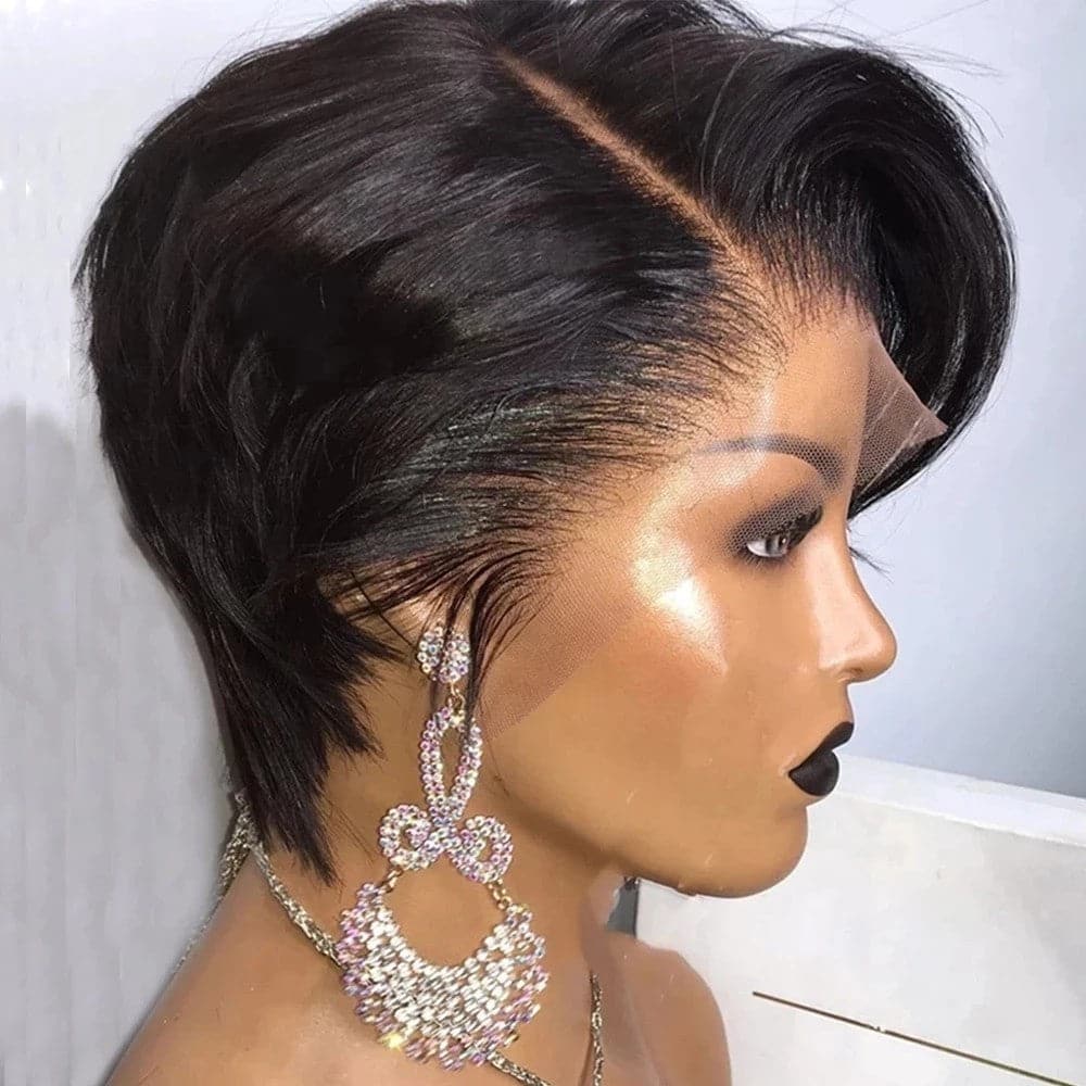 Ship In 24Hours-Lumiere Short Straight Pixie Cut Bob T Part Transparent Lace Wig For Black Women