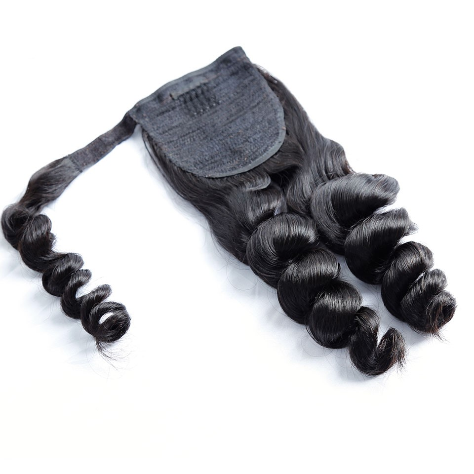Loose Wave Wrap Around Ponytails Extensions Natural Human Hair One Piece For Women