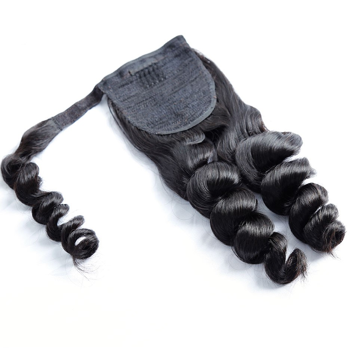 Loose Wave Wrap Around Ponytails Extensions Natural Human Hair One Piece For Women