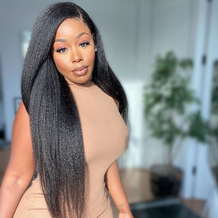 Lumiere Easy To Wear Glueless Wigs Kinky Straight Pre-Cut 4x4 HD Transparent Lace Closure Wig with Pre Plucked Hairline