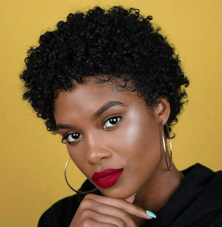 #1b Afro curly short bob 13X1 Lace Pixie Cut Human Hair Wigs For Black Women