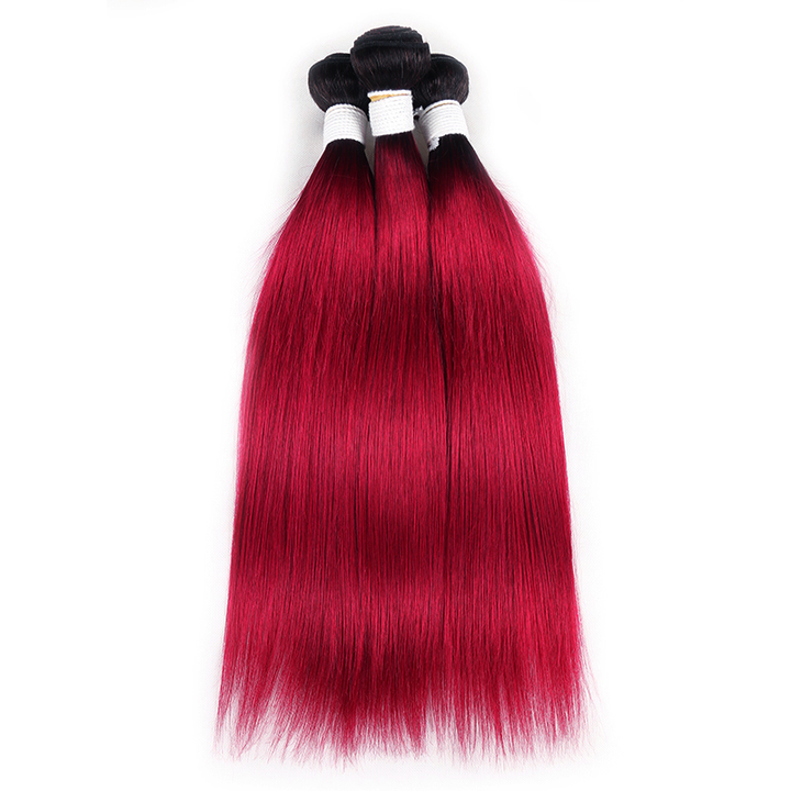 1B/BURG Ombre Straight Hair 3 Bundles With 13x4 Lace Frontal Pre Colored Ear To Ear