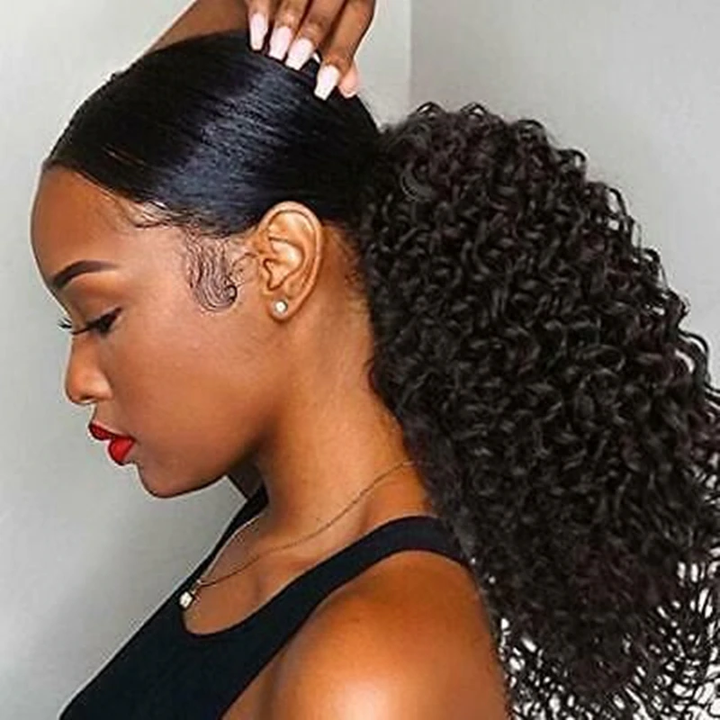 Ship In 24Hours-Lumiere Kinky Curly Wrap Around Ponytail Human Hair Extensions Natural Color Hairpiece