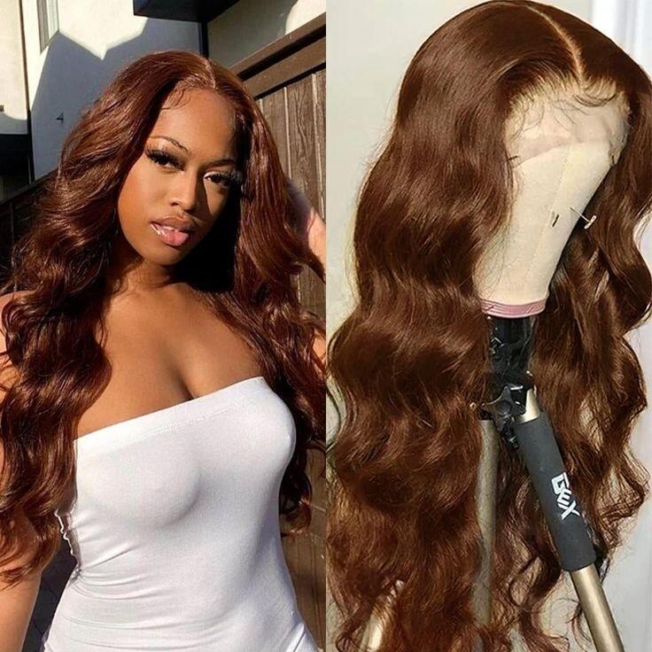 Chocolate Brown Body Wave 13x4 Transparent Lace Frontal Wig For Women