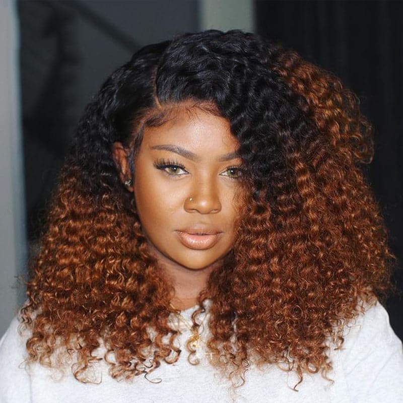 Lumiere 1B/33 Ombre Kinky Curly 4x4/5x5/13x4 Lace Closure/Frontal 150%/180% Density Wigs For Women Pre Plucked