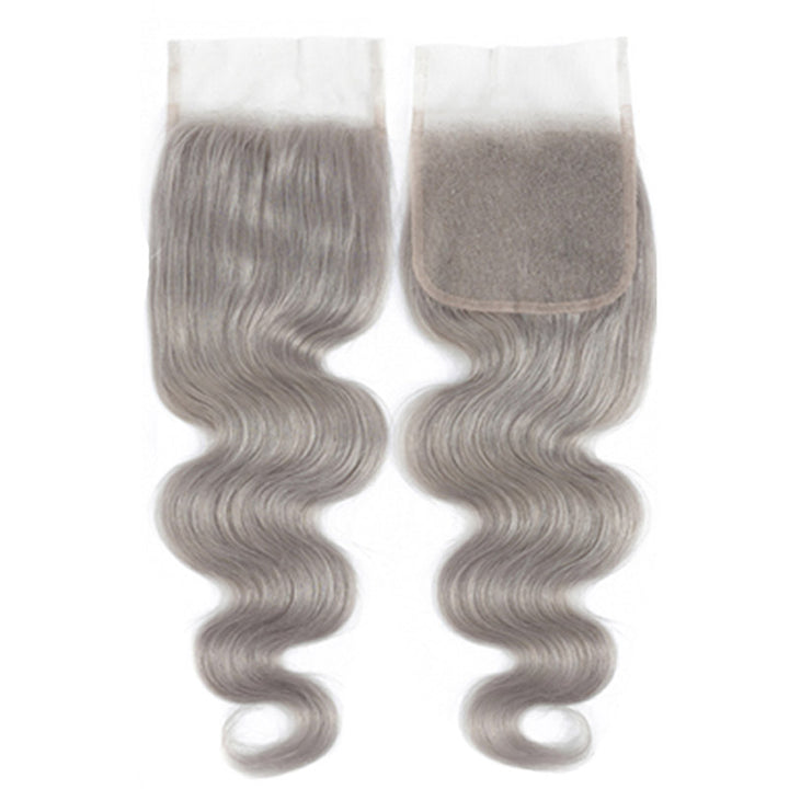 Grey Silver Body Wave 1 piece 4x4 Closure Brazilian 100% Virgin Human Hair