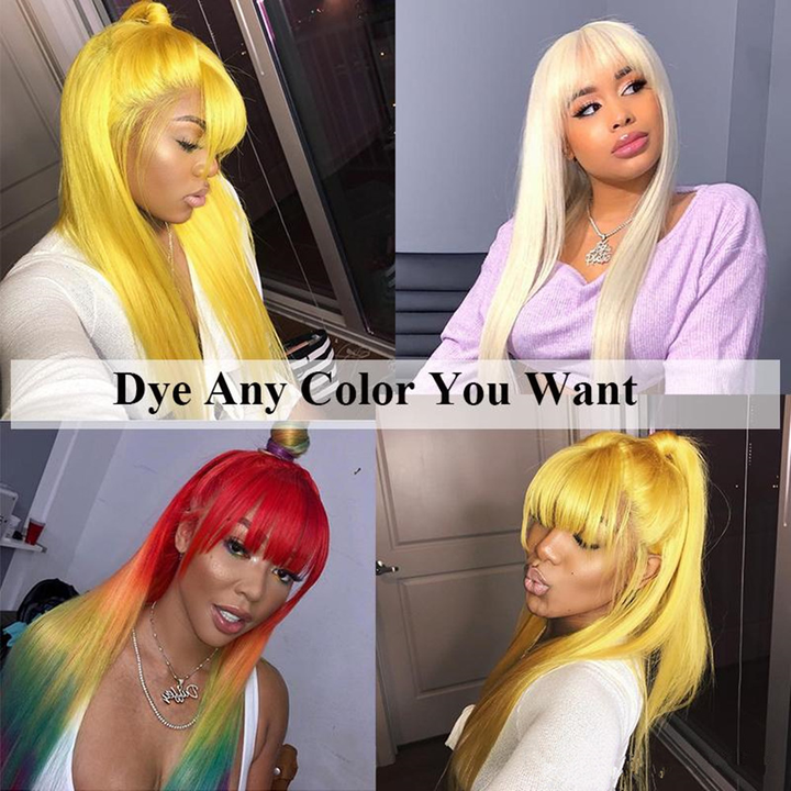 613 Blonde Straight Full Machine Made None Lace Front Wigs With Bangs For Women 12-24 Inches
