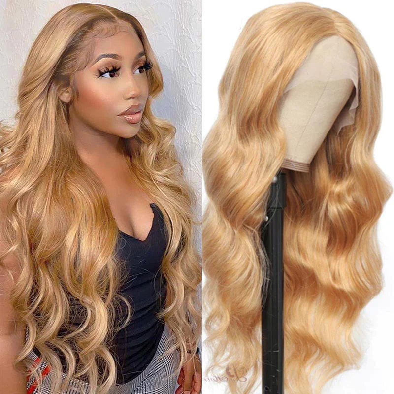 # 27 Honey Blonde Body Wave Perruque frontale en dentelle pré-plumée Cheveux humains