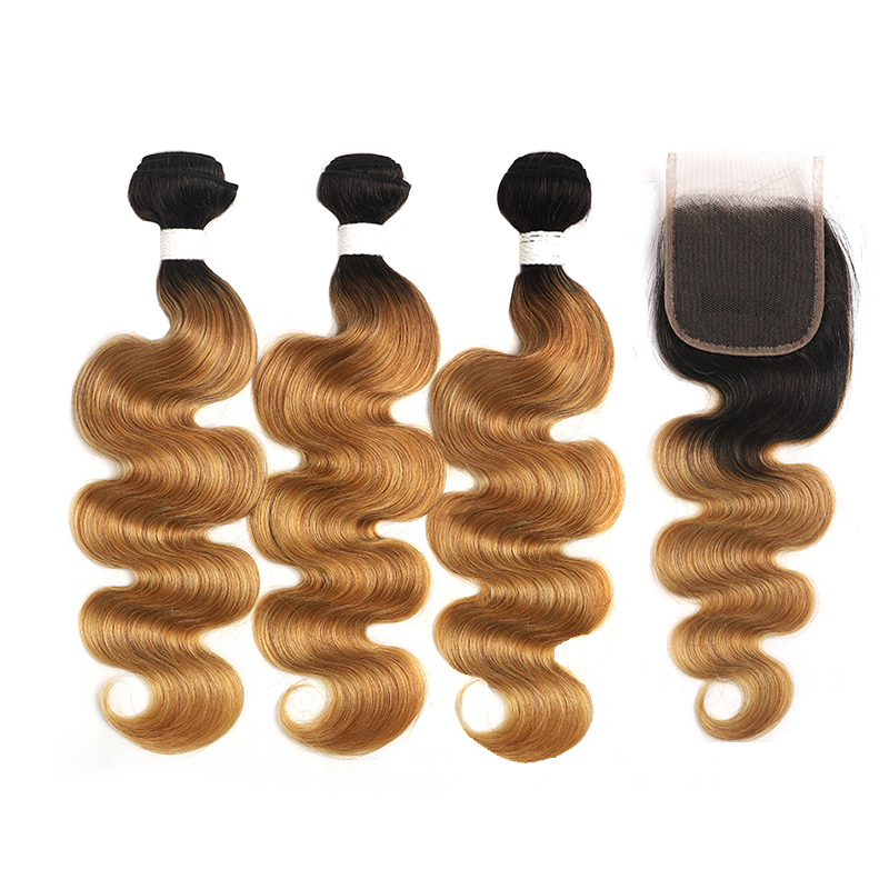 Ombre 1B/27 Body Wave 3 Bundles With 4x4 Closure pre Colored 100% virgin hair - Lumiere hair