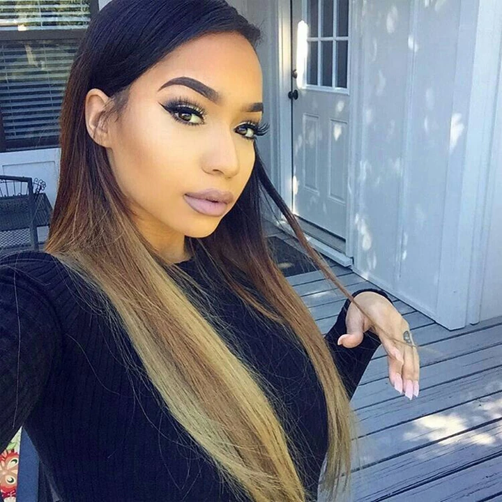 lumiere Hair Indian Ombre Straight 3 Bundles with 4X4 Closure Human Hair Free Shipping