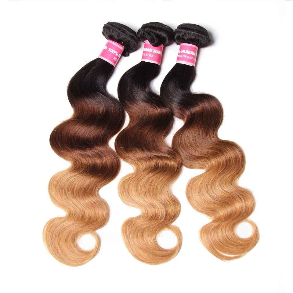 lumiere Hair Indian Ombre Body Wave 3 Bundles with 4X4 Closure Human Hair Free Shipping