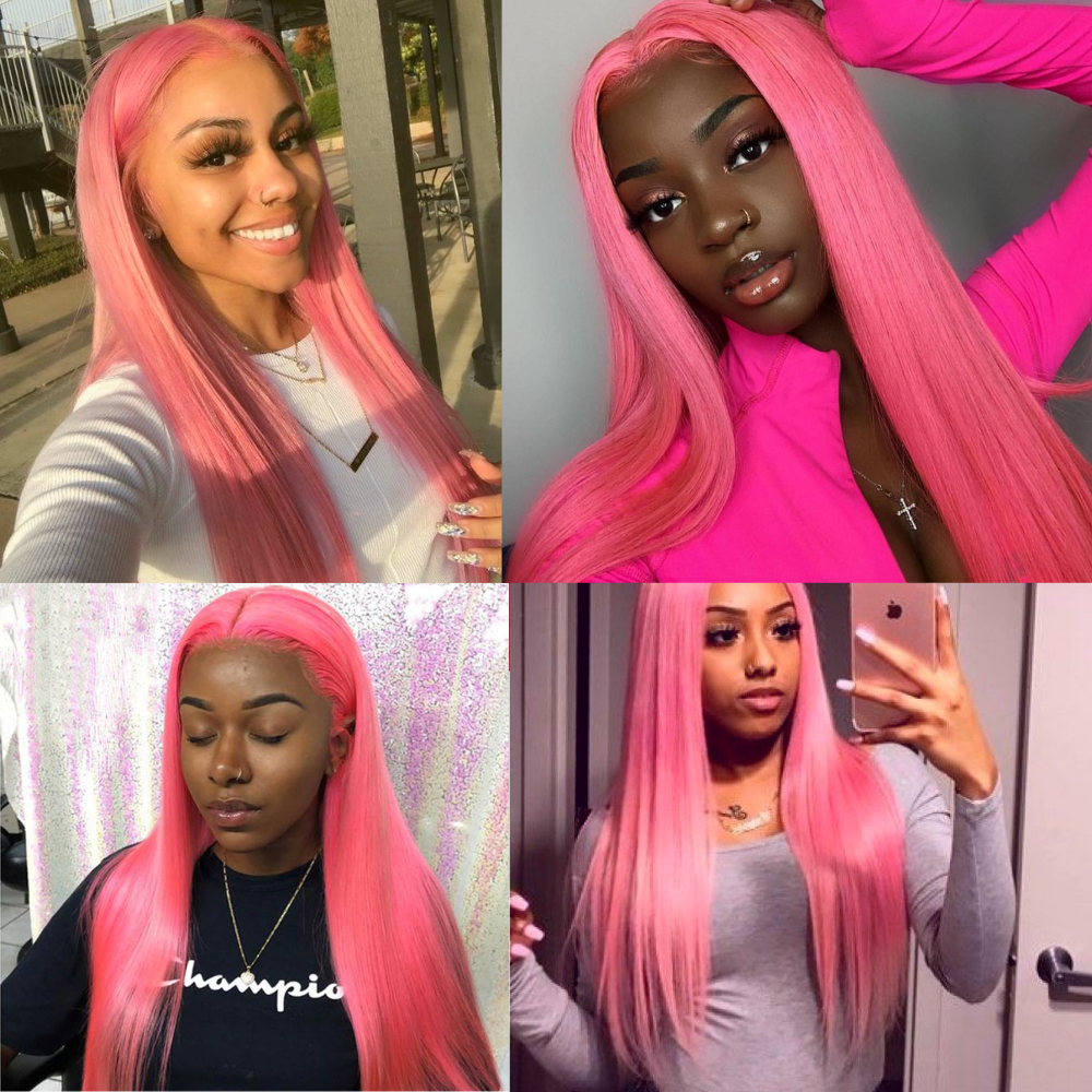 Light Pink Color Straight Hair 3 Bundles with 4x4 HD Lace Closure Human Hair Extensions
