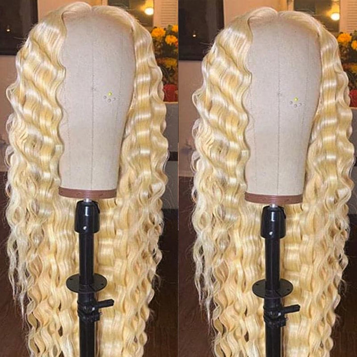 613 Blonde Deep 13X4 Lace Front Human Wigs Cheveux brésiliens pré-plumés