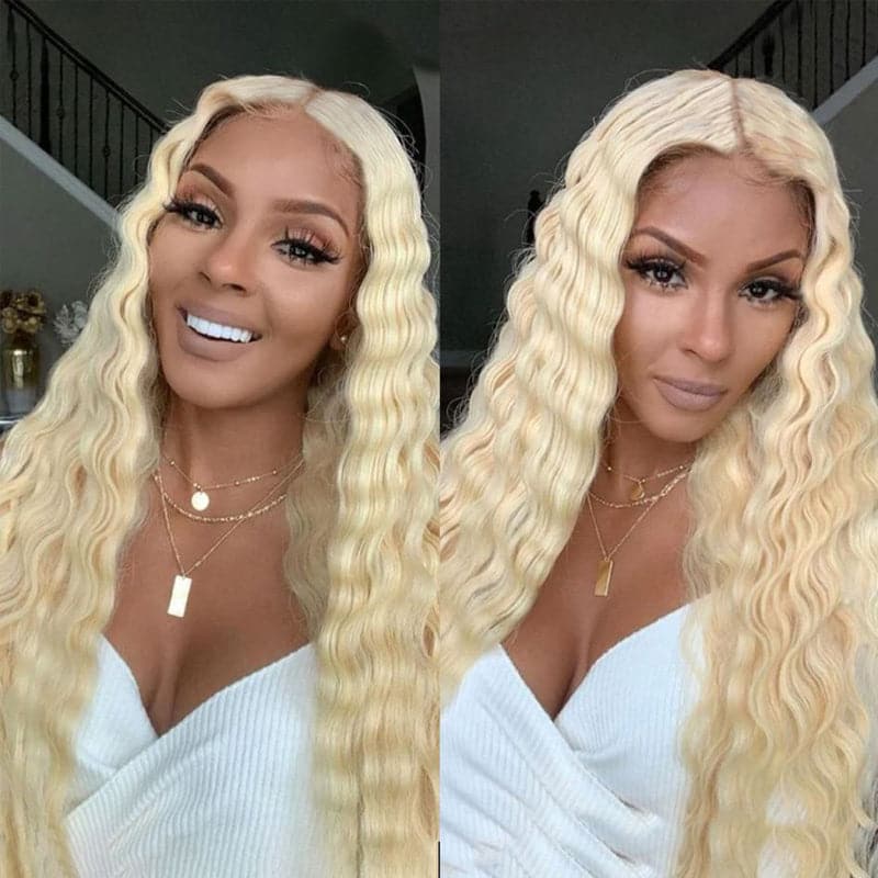 613 Blonde Deep Wave 13X4 Lace Front Wig Human Hair For Women PrePlucked