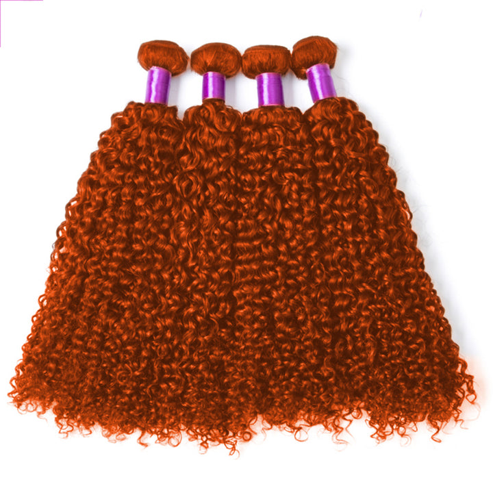 #350 Ginger Kinky Curly 4 Bundles With 4X4 Lace Closure Brazilian Remy Human Hair