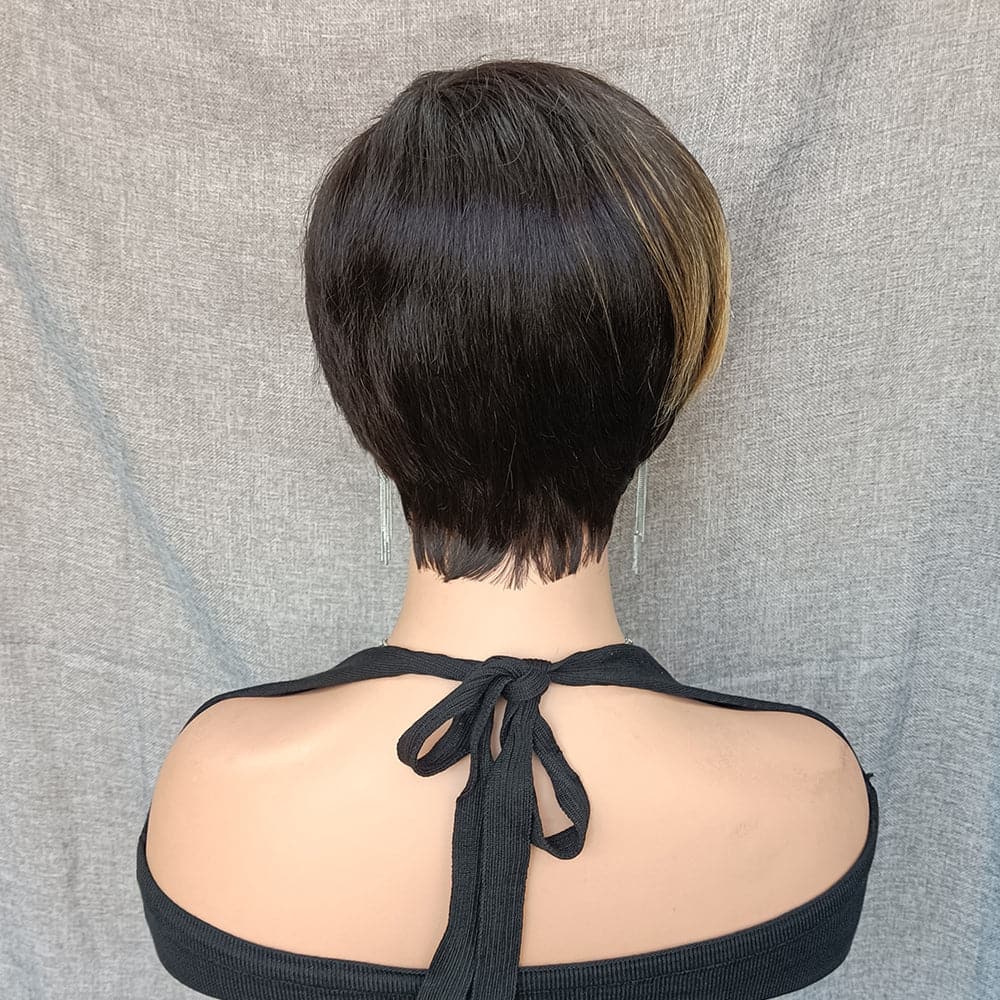 Ship In 24Hours-Lumiere T/27 JZ016 Highlight Straight Short Bob Pixie Cut Wig Human Hair