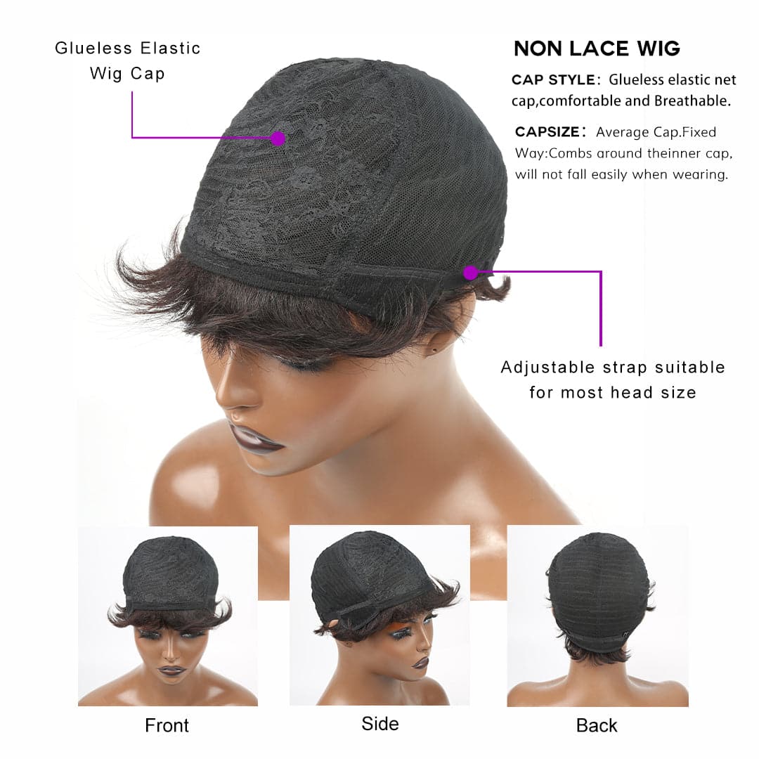 Black Women  Short Wigs With Bangs  Highlight Virgin Hair Pixie Cut Human Hair Wigs