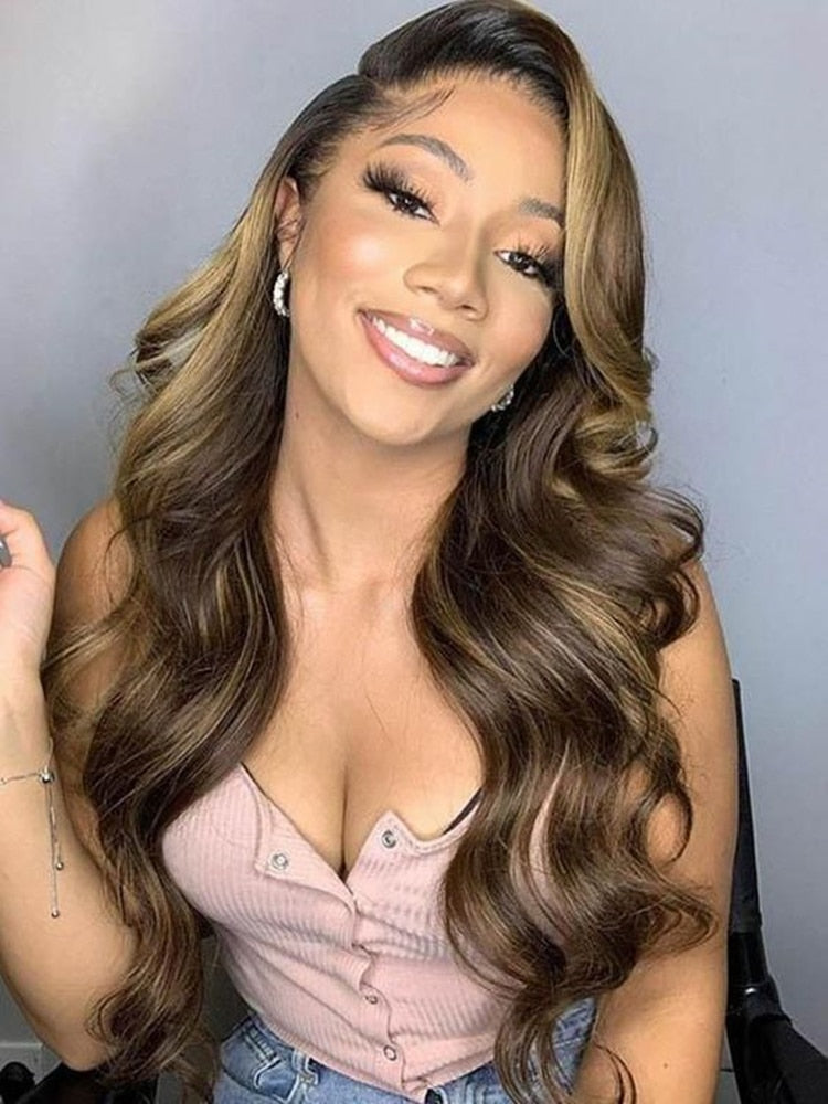 P4/27 Highlight Body Wave 4 Bundles With 4x4 Lace Closure Human Hair
