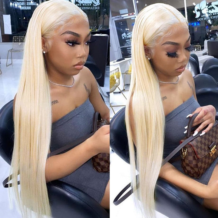 613 Lace Front Wig Human Hair 13x4 Transparent Lace Straight Blonde Lace Front Wigs Human Hair 613 HD Lace Frontal Wig 180% Density 26inch