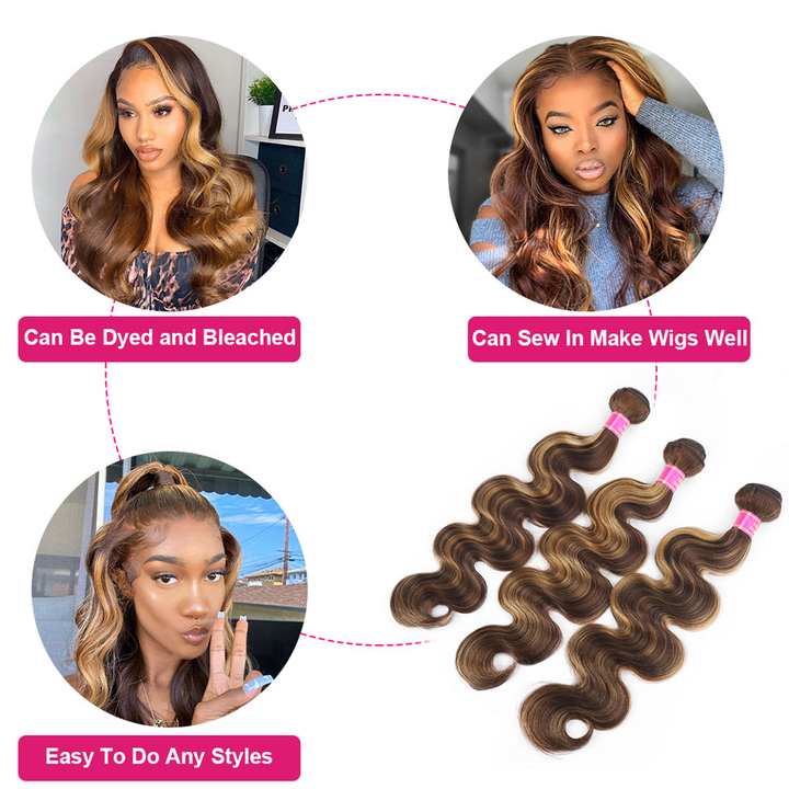 lumiere highlight #4/27 4 Bundles Body Wave Virgin Human Hair Extension(No Code Need)