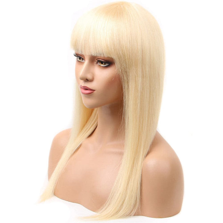 613 Blonde Straight Full Machine Made None Lace Front Wigs With Bangs For Women 12-24 Inches