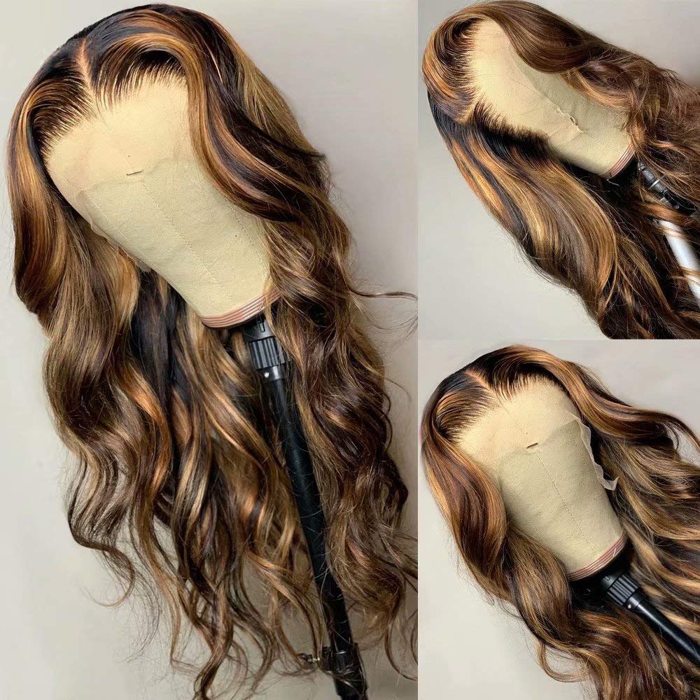 P4/27 Highlight Body Wave 3 Bundles With 13x4 Lace Frontal Human Hair