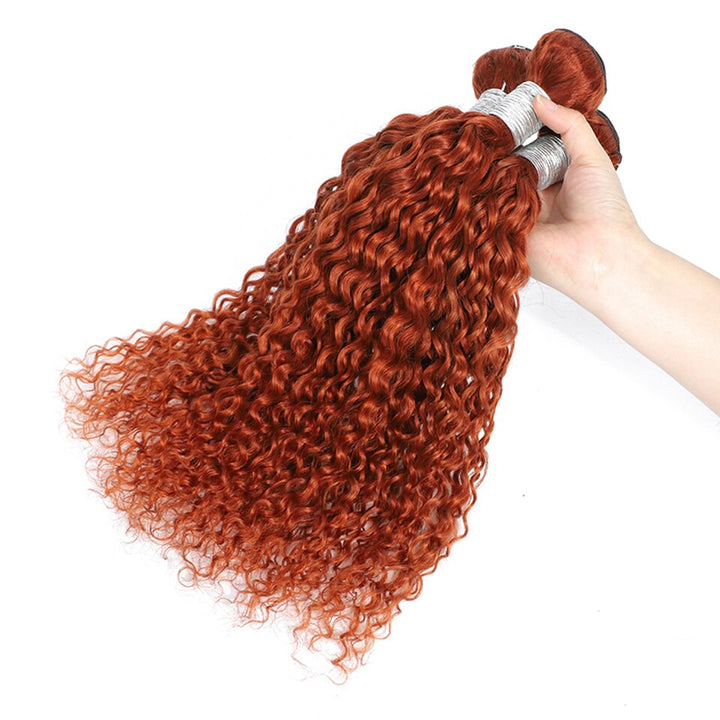 #350 Ginger Orange Water Wave 3 Bundles With 13x4 Transparent Lace Frontal(No Code Need)