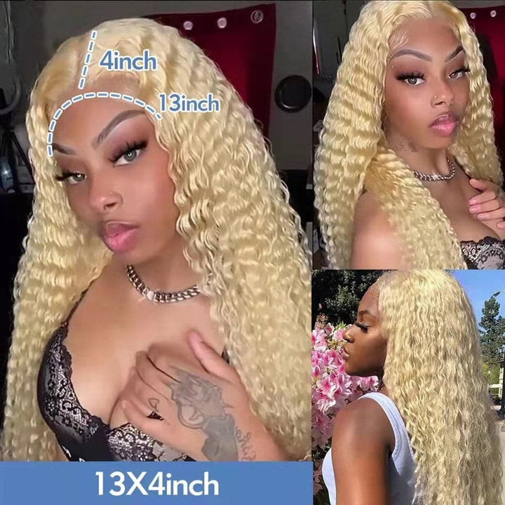 613 Honey Blonde Water Wave 13x4 HD Lace Frontal Wig Human Hair For Women