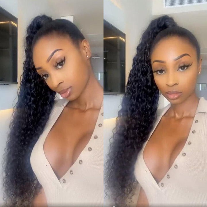 Ship In 24Hours-Lumiere Kinky Curly Wrap Around Ponytail Brazilian Human Hair Extensions For Women
