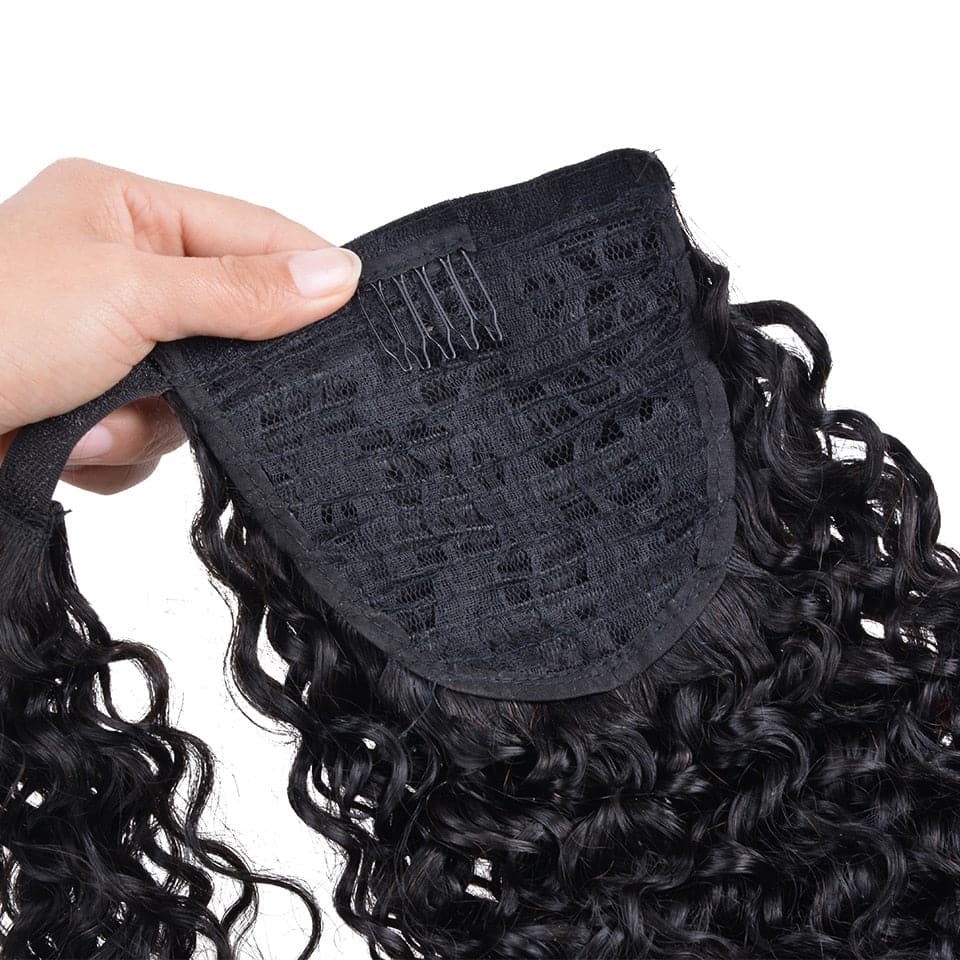 Ship In 24Hours-Lumiere Kinky Curly Wrap Around Ponytail Human Hair Extensions Natural Color Hairpiece