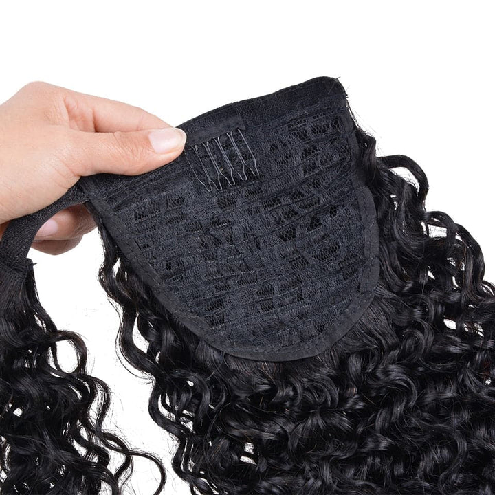 Ship In 24Hours-Lumiere Kinky Curly Wrap Around Ponytail Human Hair Extensions Natural Color Hairpiece