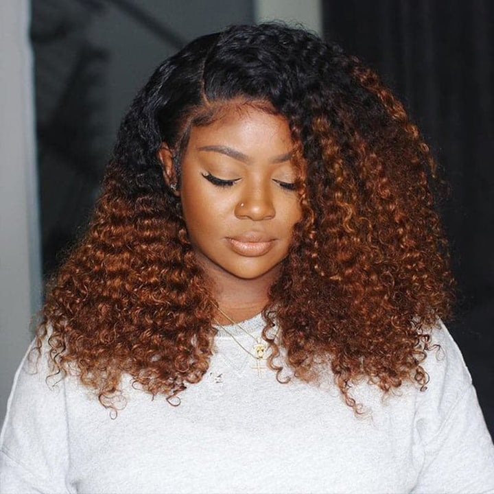 Lumiere 1B/33 Ombre Kinky Curly 4x4/5x5/13x4 Lace Closure/Frontal 150%/180% Density Wigs For Women Pre Plucked