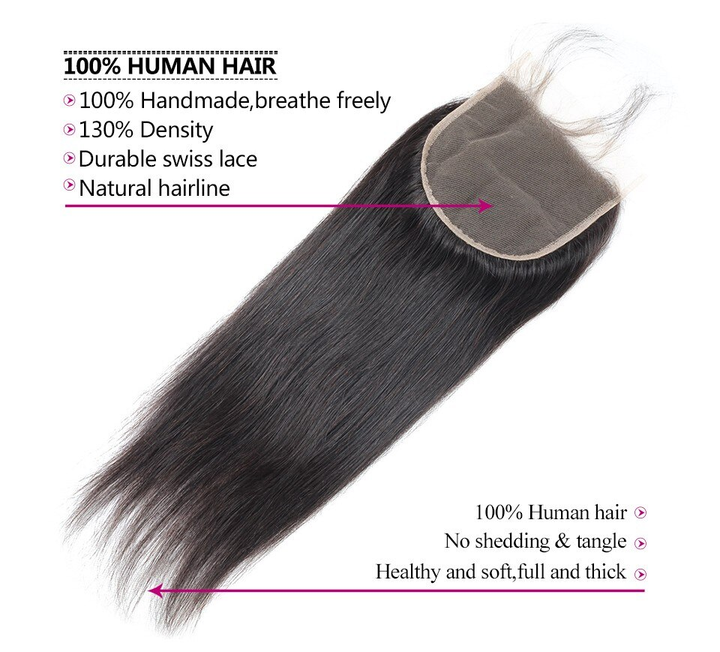Straight 3 Bundles Avec 4 * 4 Dentelle Fermeture Remy Brésilien 100% Cheveux Humains