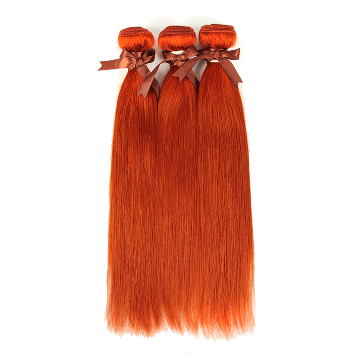 #350 Ginger Straight Hair 3 Bundles with 4x4 HD Lace Closure Human Hair Extensions(No Code Need)