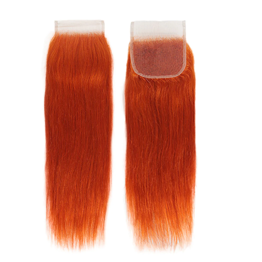 #350 Ginger Straight Hair 3 Bundles with 4x4 HD Lace Closure Human Hair Extensions(No Code Need)